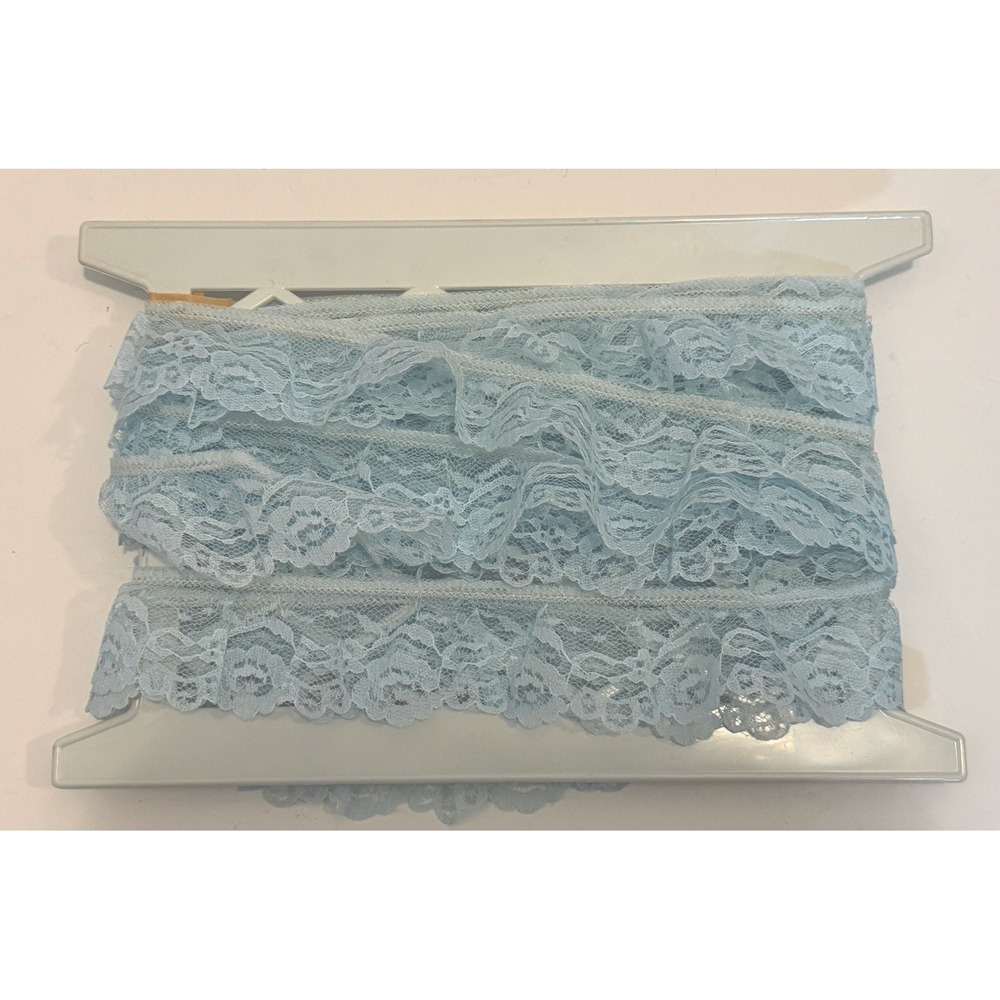 VTG Blue Lace Trim Ribbon 4.7 Yards Floral Scalloped Sewing Craft Embellishment